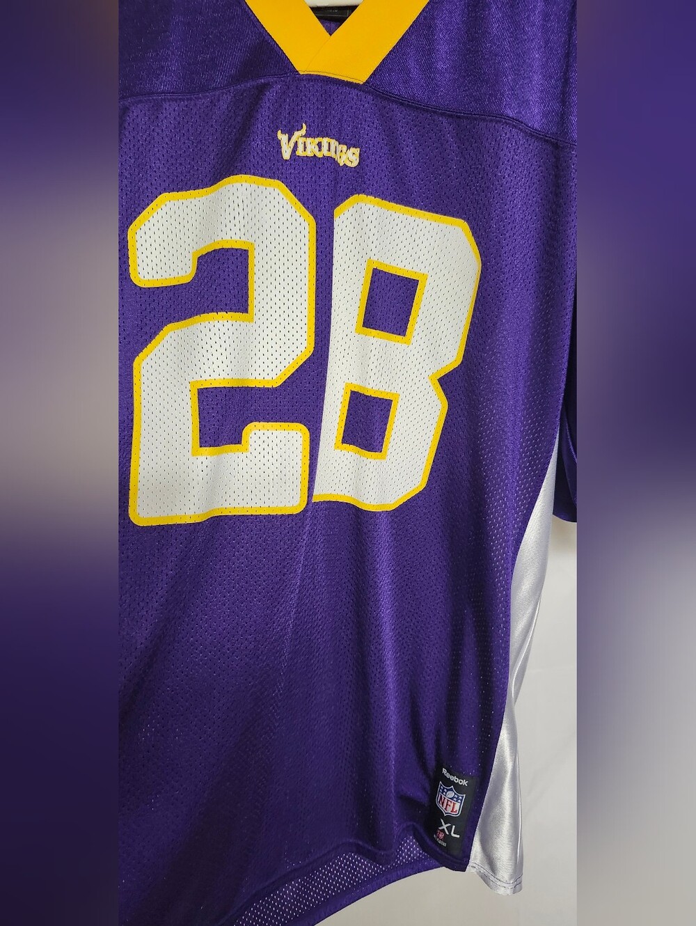 Reebok Purple Vikings #28 Men's Football Jersey with White and Gold Accents